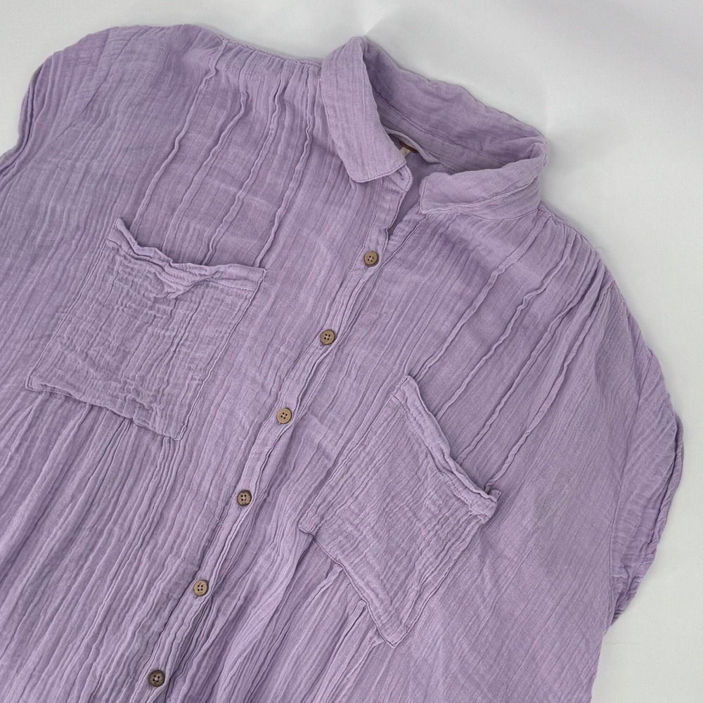 Free People Lavender Purple Gauze Button Down Oversized Sleeveless Top Medium